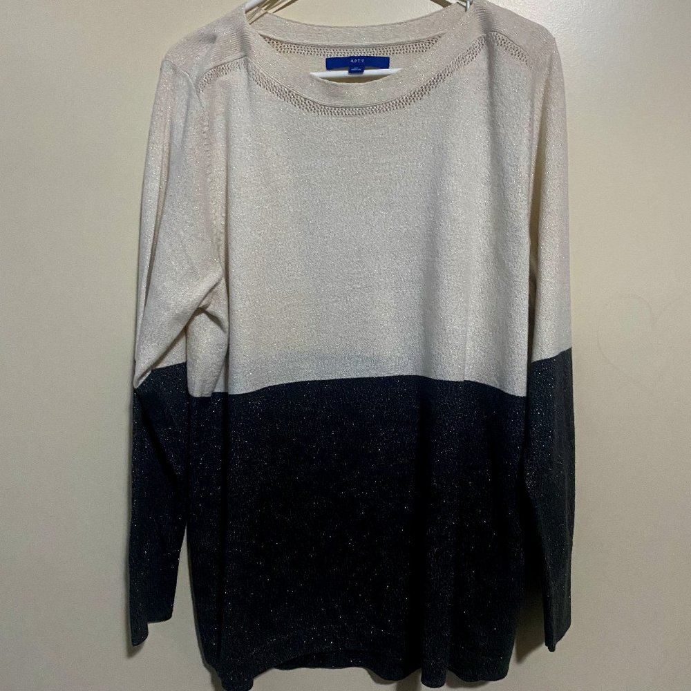 Apt. 9 Women's Cream Charcoal Sparkle Sweater Crew Neck XL